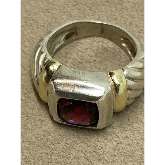DAVID YURMAN - Sterling Silver 14k Gold & 8mm Garnet Noblesse Ring, Size 5.5 - Picture 10 of 11